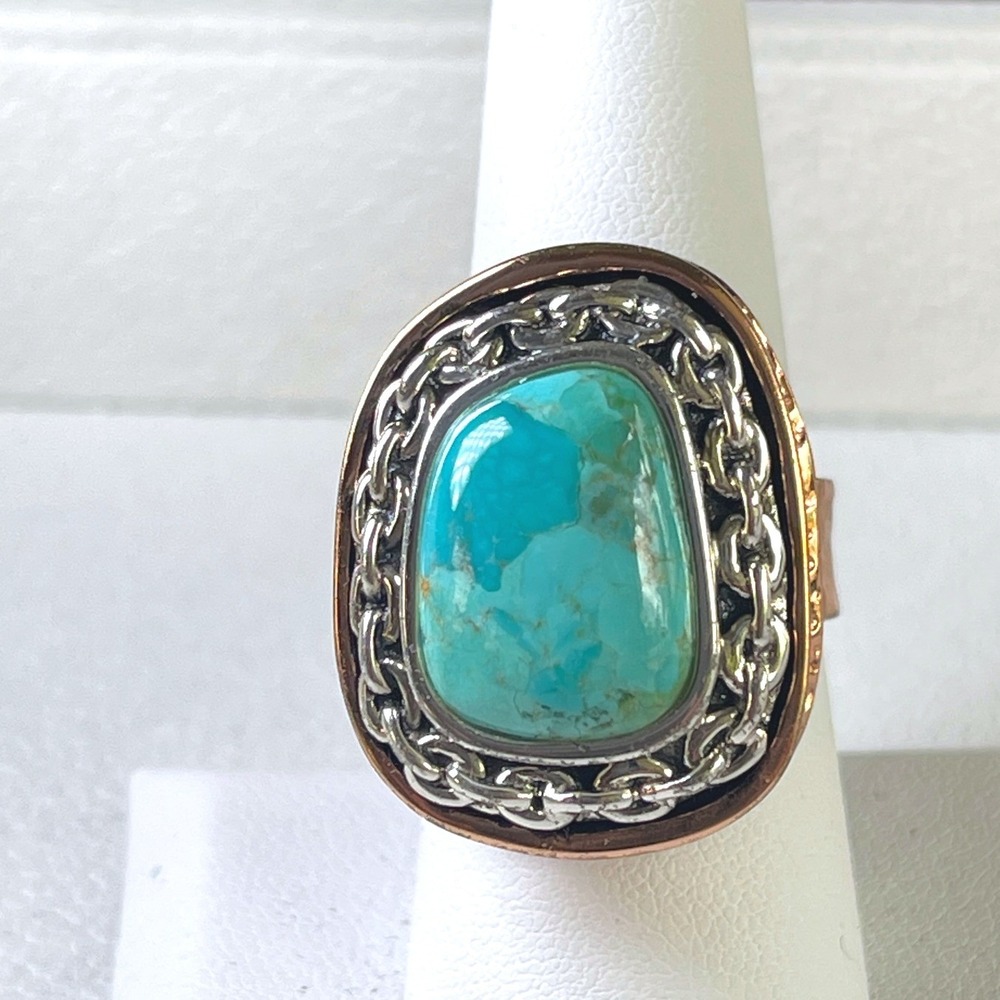 BARSE Turquoise Statement Ring Size 8 Sterling Silver Bronze 18g Designer